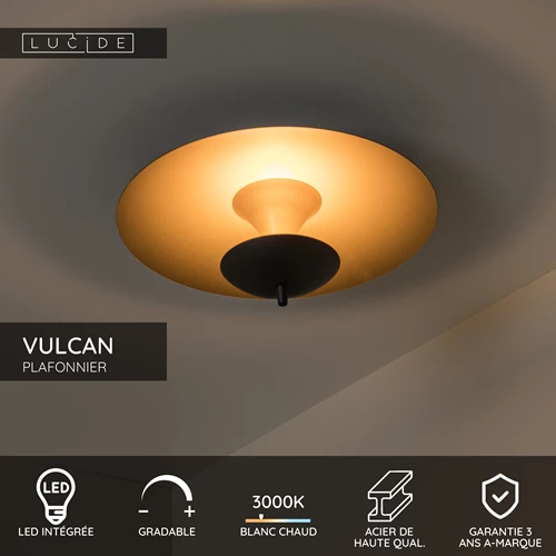 Lucide VULCAN - Plafonnier - Ø 35 cm - LED Dim. - 1x9W 3000K - Noir - USP